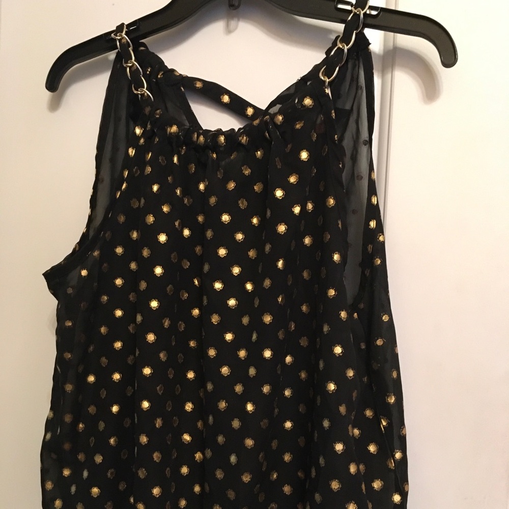 Black Sheer Tank with Gold Foil Polka Dots, never worn